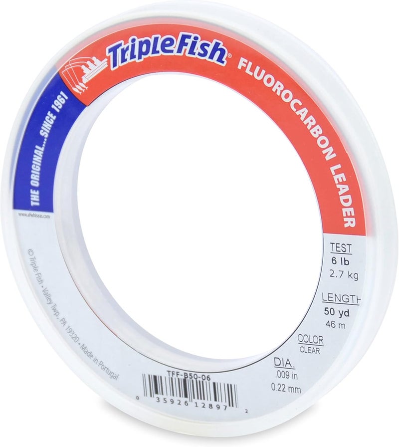 Triple Fish 100% Fluorocarbon Fishing Leader - Clear Invisible Strong and Heavy Duty Highly Abrasion Resistant, Fast Sinking Freshwater & Saltwater - Image 1
